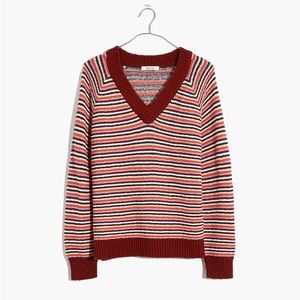 NWT! Madewell Arden V-Neck Crop Pullover Sweater Stripe Medium